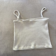 Brandy Melville Women  s White Ribbed Knit Cotton Stretch Camisole One Size