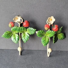 Vintage Italian Tole Strawberry Wall Hook Toleware Cottagecore Shabby Chic