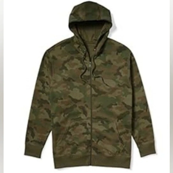 Men's Full-Zip Fleece Camo Hoodie Sweatshirt XL