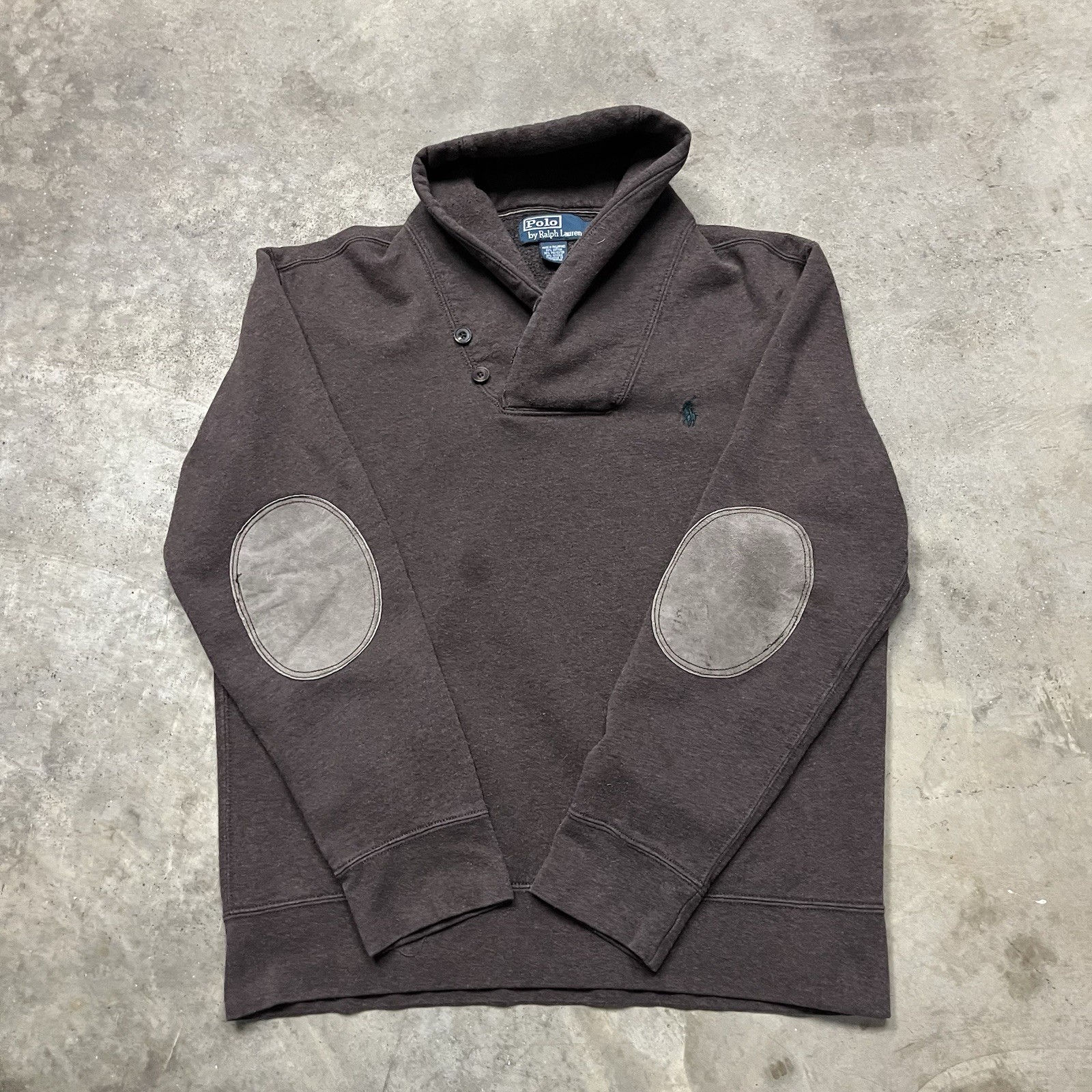 Vintage Polo High Lauren High-Neck Sweater Mens L Brown Leather Elbow Patch Pony