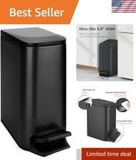 Slim Bathroom Trash Can with Lid Soft Close, Step Pedal, 6 Liter / 1.6 Gallon...