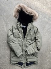 Eddie Bauer Kids Parka Jacket Green Faux Fur Hood Fleece Lined Size S 7/8