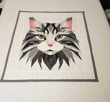 Grey White cat kitten quilted throw, blanket or decor Intricately peiced
