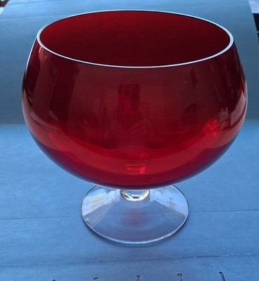 Large Cranberry Ruby Red Clear Stem Brandy Liqueur Snifter Barware