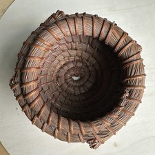 Vintage Handcrafted Coiled Brown Pine Needle Basket 4.25 Inch Knobby Textured