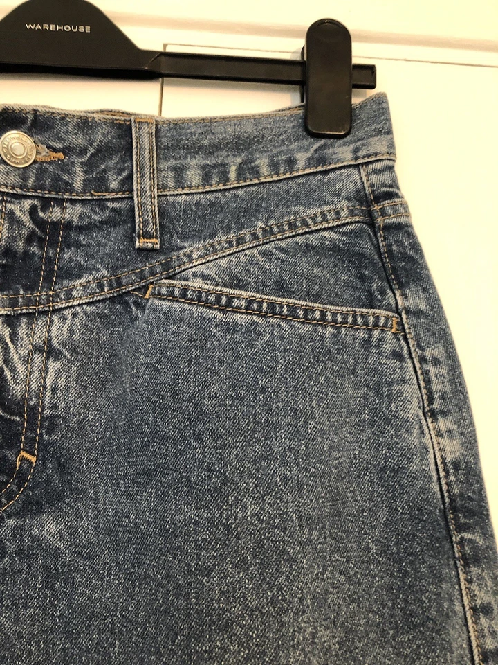 Mango womens blue denim jean skirt long with front slit flayed hem size M - Image 2 of 4