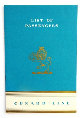 RAR List of passengers RMS Mauretania 1954 Cunard Line