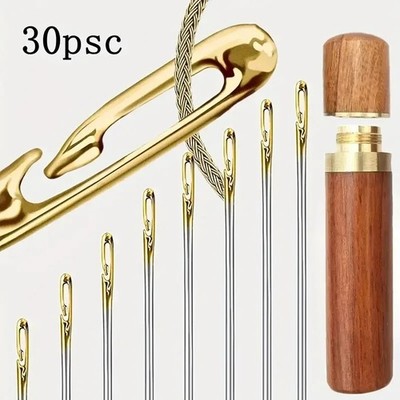 30-Pack Self-Threading Sewing Needles   Stainless Steel Darning Needles w/ Case