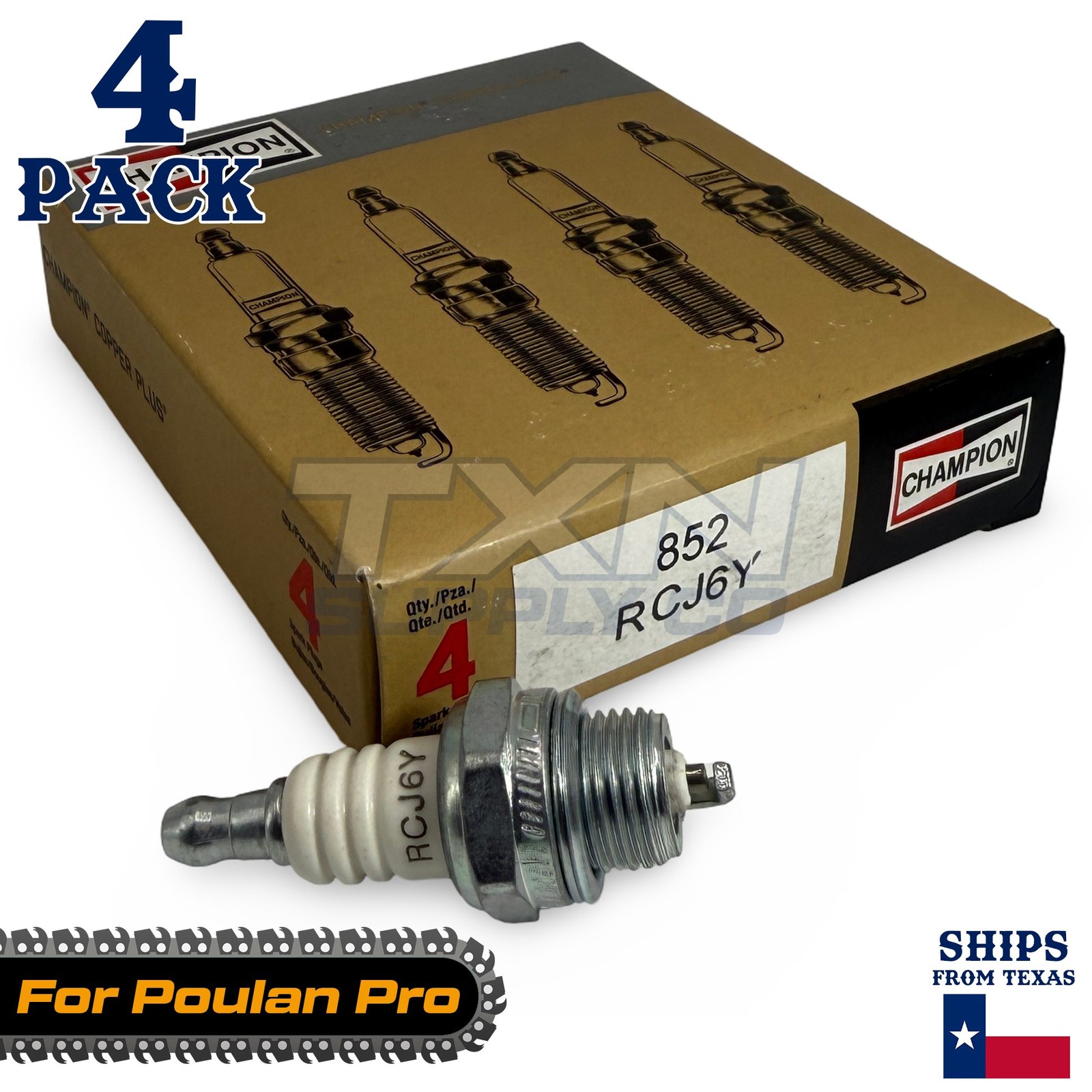 4 Pack Champion Spark Plug - For Poulan Pro 335 Chainsaw
