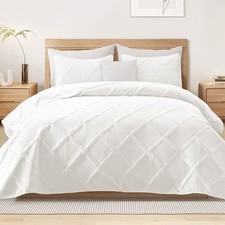 King Quilt Set- White Quilts Bedding Set with 2 Pillow Shams, Modern King Bed...