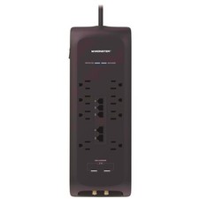 Monster Just Power It Up Surge Protector w/USB 8 Outlets 2160J Black 6ft