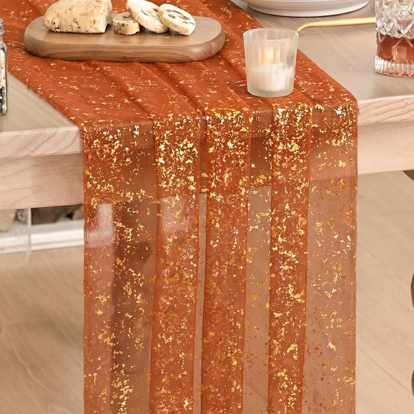 TischläUfer TüLl Glitter Folie Caramel Gold 70X300 Cm FüR Wohnzimmer Dekoration-image