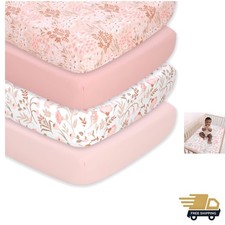 4-Pack Baby Girl Crib Sheets Microfiber Pink Floral Nursery Decor