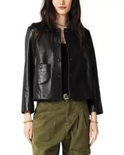 Leather Jacket for Women Black Cropped Jacket Sheepskin Size XS S M L XL XXL