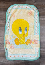 Vintage Tweety Baby Bird Looney Tunes Plush Pastel Crib Infant Blanket 26x41