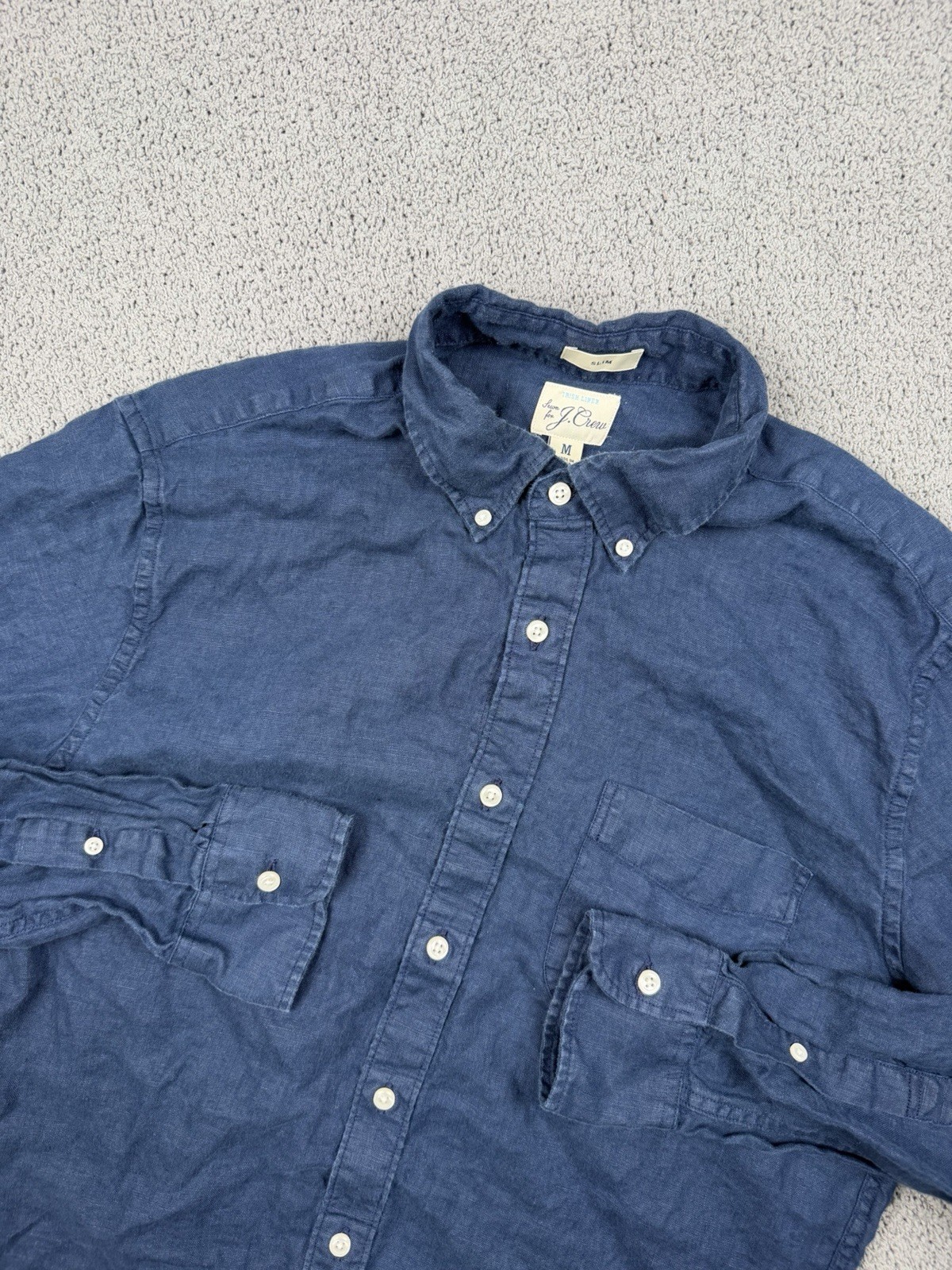 J. Crew Shirt Mens M Navy Blue Baird McNutt Button Down Irish Linen Slim Fit