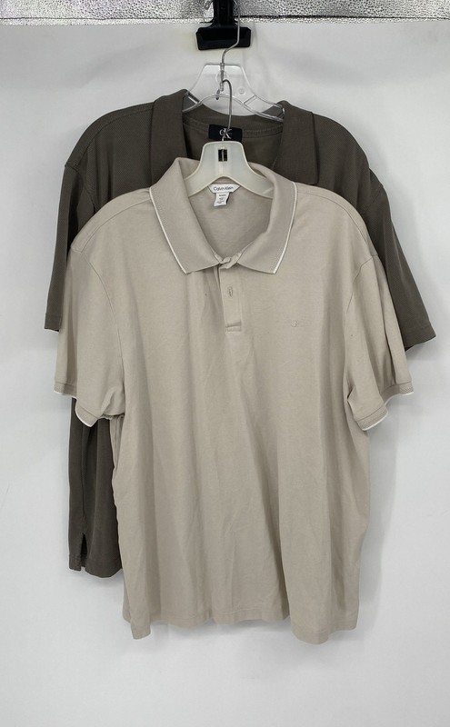 Calvin Klein Mens Brown Beige Short Sleeve Collared Polo Shirt Size XL Lot Of 2