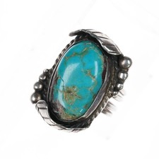 sz8 vintage Native American sterling turquoise feathers ring