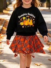 Pumpkin Bubbles Graphic Top and Skirt Outfit Set