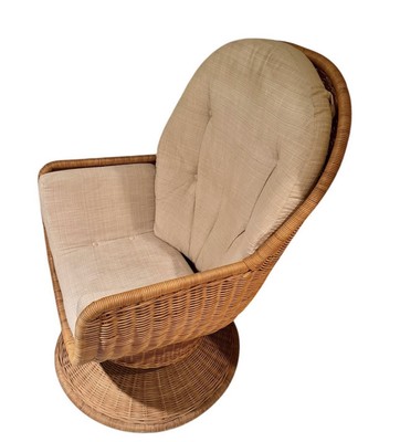 Vintage 1970s Wicker Rattan Swivel Tilt Pod Egg Lounge Chair Tulip Base