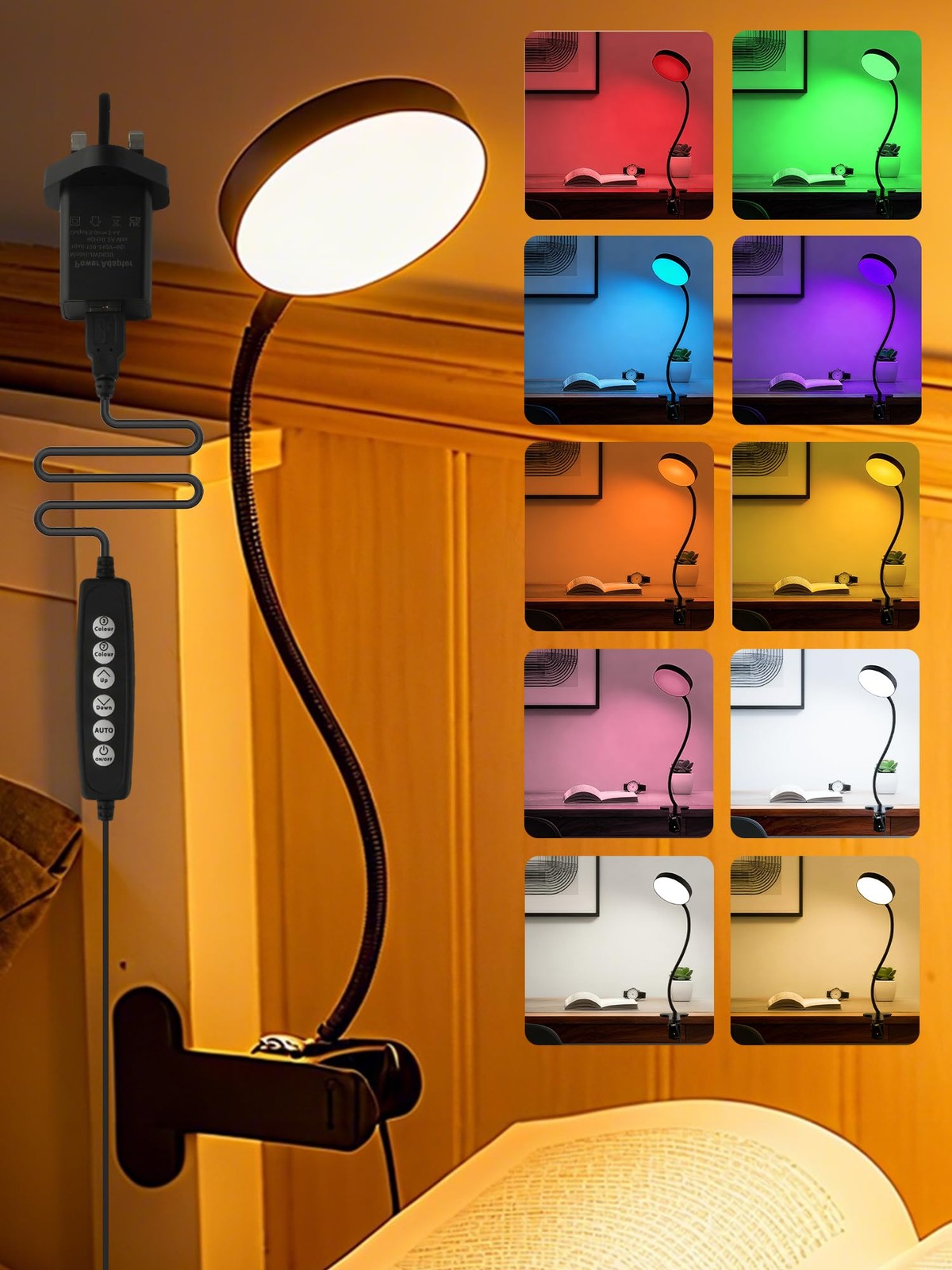 Desk Lamp 10 Colors RGB&Warm White Desk Light 10 Brightness Dimmable Clip On