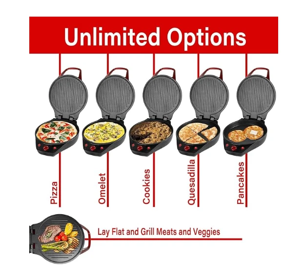 Brentwood TS-124R 12-Inch Non-Stick Pizza Maker and Grill with Timer Red NEW!!! - Image 2 of 4