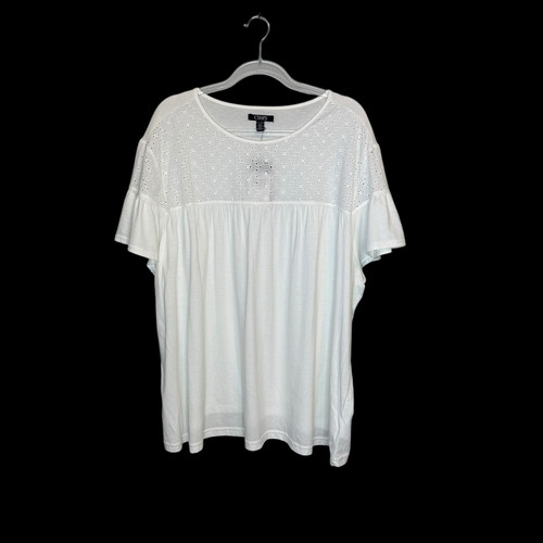 CHAPS Woman Size 3X White Eyelet Trim Pullover Top Cotton/ Modal Cottagecore NWT