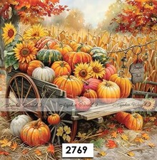  2769 TWO Paper LUNCHEON Decoupage Art Craft Napkins - AUTUMN PUMPKINS WAGON