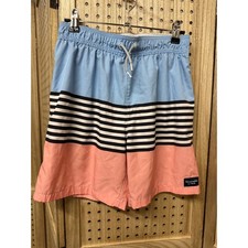 Abercrombie Kids Swim Trunks Boys Size 13 14 Blue Coral Stripe Elastic Waist
