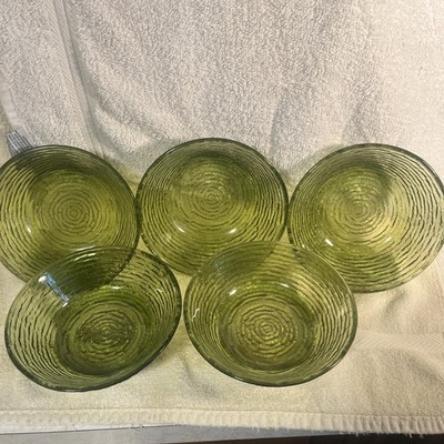 Anchor Hocking 5 MCM Soreno Lido Avocado Green Salad Bowls 6'' in Diameter