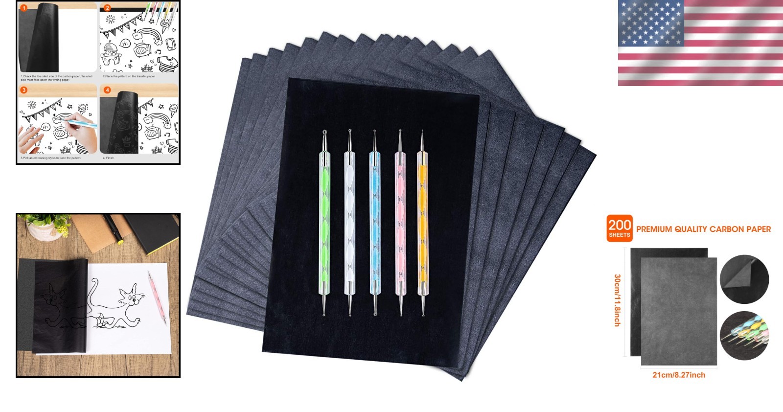 Erasable Black Carbon Paper with 5 Dual-End Styluses for Tracing Masterpieces