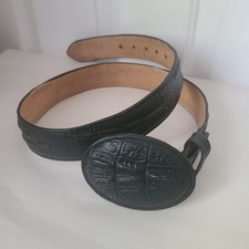 Vtg Western Wear Crocodile Leather Belt Sz 34 Black Embossed Large Buckle Mexico