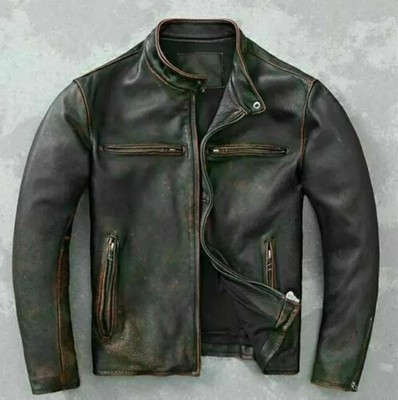 Climax Leather Herren Vintage Retro Biker Stepp-Style Motorrad Distressed Cafe