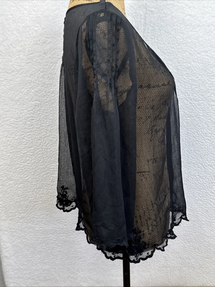 Jessica Simpson Sheer Gauze Floral Embroidered Black Fairy Grunge Whimsigoth Med - Image 4 of 4