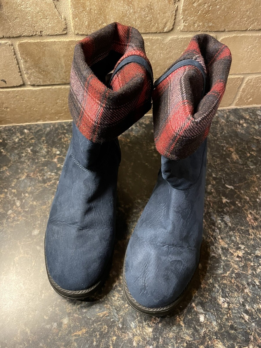 【Lune】MEDI SCOOP OUT SHORT BOOTS Muk Luks WPL6134 Fold Over Plaid Cuff Ankle Boots Women's 8 Side
