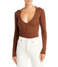 Bardot 284342 Long Sleeve Rib Bodysuit in Chocolate Size Small