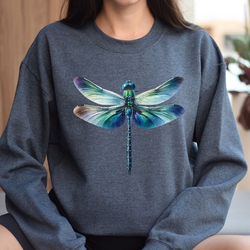 Blue Dragonfly Color Splash Unisex Sweatshirt Black Navy Dark Heather - Bild 3 von 10