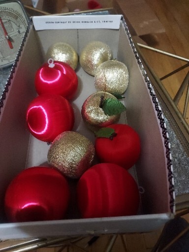 10 Vintage Satin Unbreakable Red, Gold Christmas Ornaments