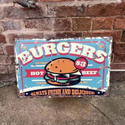 Burger Take Away Retro Metall Wandschild
