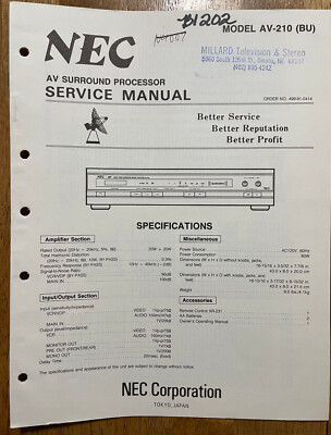 NEC AV-210E BU AV Surround Processor Original Service Repair Manual