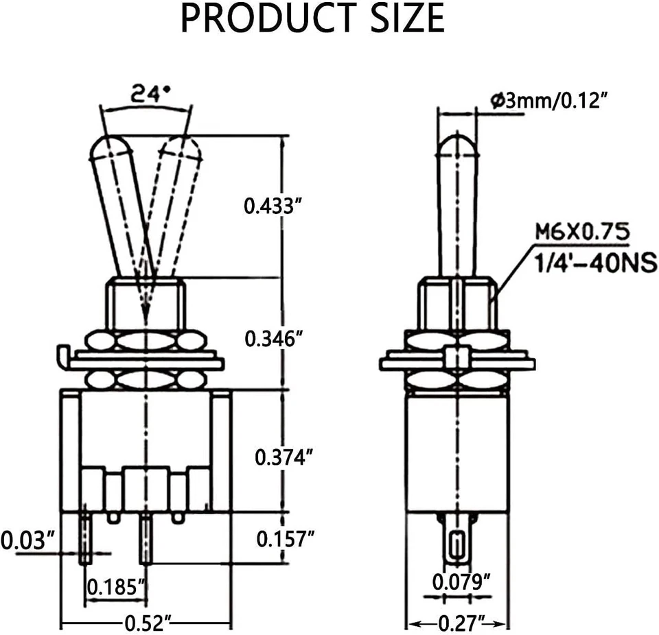 1PC SPST Mini Toggle Switch ON/OFF 2Pin 6A 125V 3A 250V MTS-101 for Car DIY - Image 2 of 4