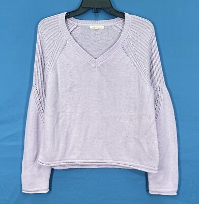 COPPER KEY Solid Lilac LIGHTWEIGHT KNIT V-Neck CROPPED Pullover SWEATER Sz M