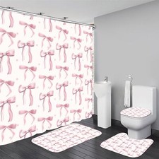 4Pcs Pink Shower Curtain Set Cute Bathroom Sets with Shower Curtain and Rugs ...