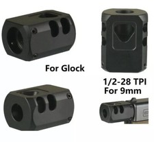 Anodized Black 1/2X28 TPI Muzzle Brake Compensator For 9mm Glock G17 G19