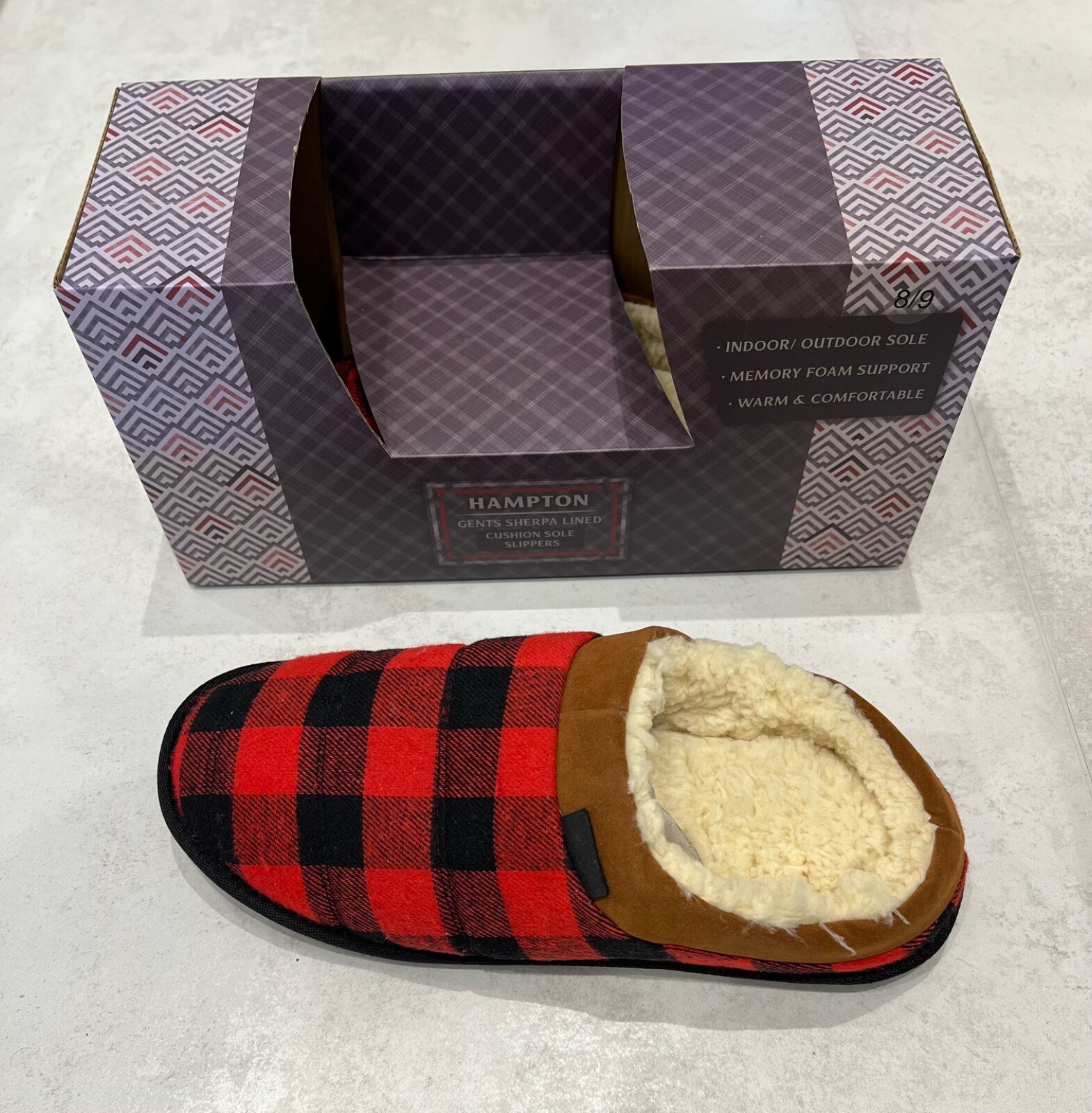 SAOLA Hampton Gents Ciabatte rosse foderate in sherpa suola ammortizzata da uomo taglia 8 9