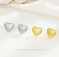 Women Girl Solid 925 Sterling Silver HEART STUD EARRINGS 9MM Gift Box I34