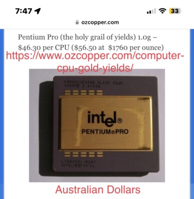 RARE WORKING INTEL PENTIUM PRO 200 512K SL22Z MOST GOLD 1.0G CPU