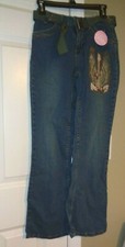 Premium JCPenney Arizona 16 Slim Girls Blue Jeans Guitar Painted with Belt New