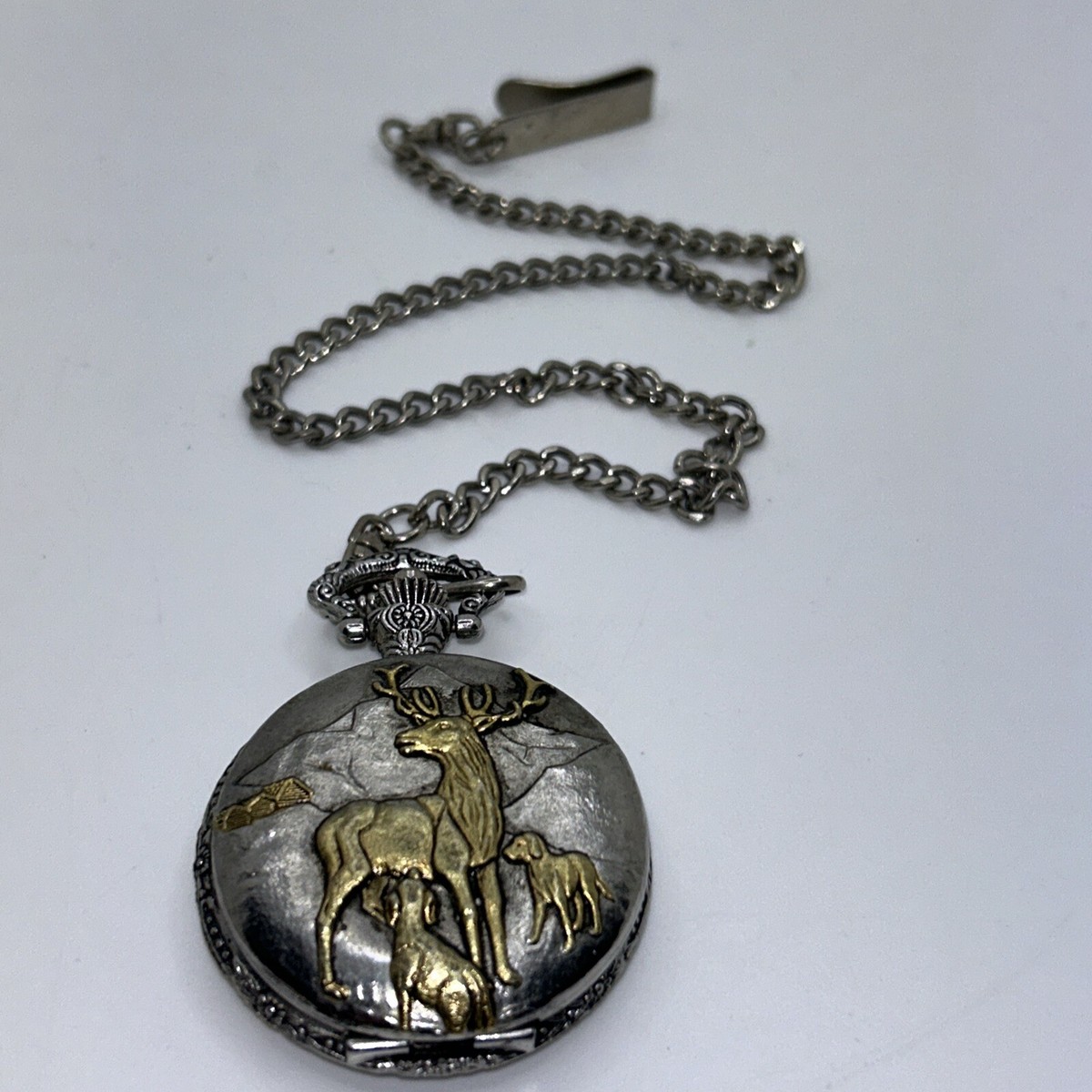 Penmans Quartz Pocket Watch Hunting Buck Dogs Silver Tone | eBay