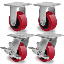 4 Inch Polyurethane Tread Caster Wheels Heavy Duty,Capacity 600-2400LB